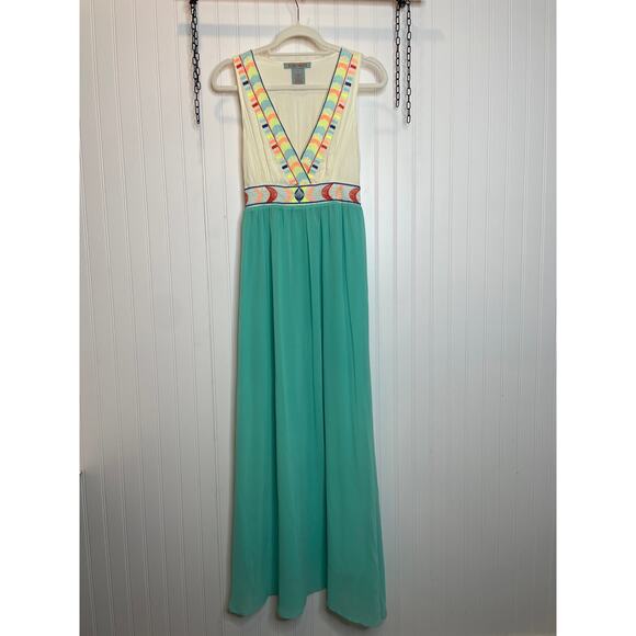 Flying Tomato Embroidered Empire Waist Tropical Beach Chiffon Maxi Dress S - Picture 2 of 7